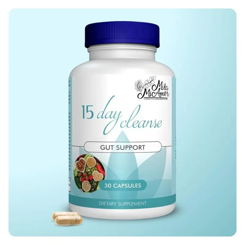 Mila McAnner 15 Day Cleanse Gut and Colon Support Caffeine Free Advanced Formula with Senna Cascara Sagrada Psyllium Husk Non-GMO Probiotics 30 Capsules