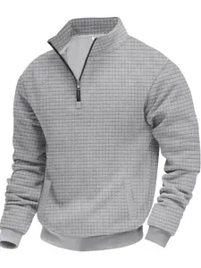 Men's Fall Winter Casual Fitted Thick Knit Sweater, Plain Pattern, Stand Collar, Long Sleeve Pullover, Large Size, Warm & Cozy Daily Wear, Knitwear