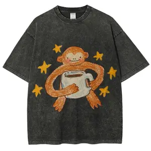 Star Monkey Unisex Vintage Washed Tee, Vintage Distressed Coloful Washed Tee- Wash Shirt - Natural Theme Unisex Streetwear Valentine's Day Valentine's Day gift hooded sweatshirt round-neck sweatshirt