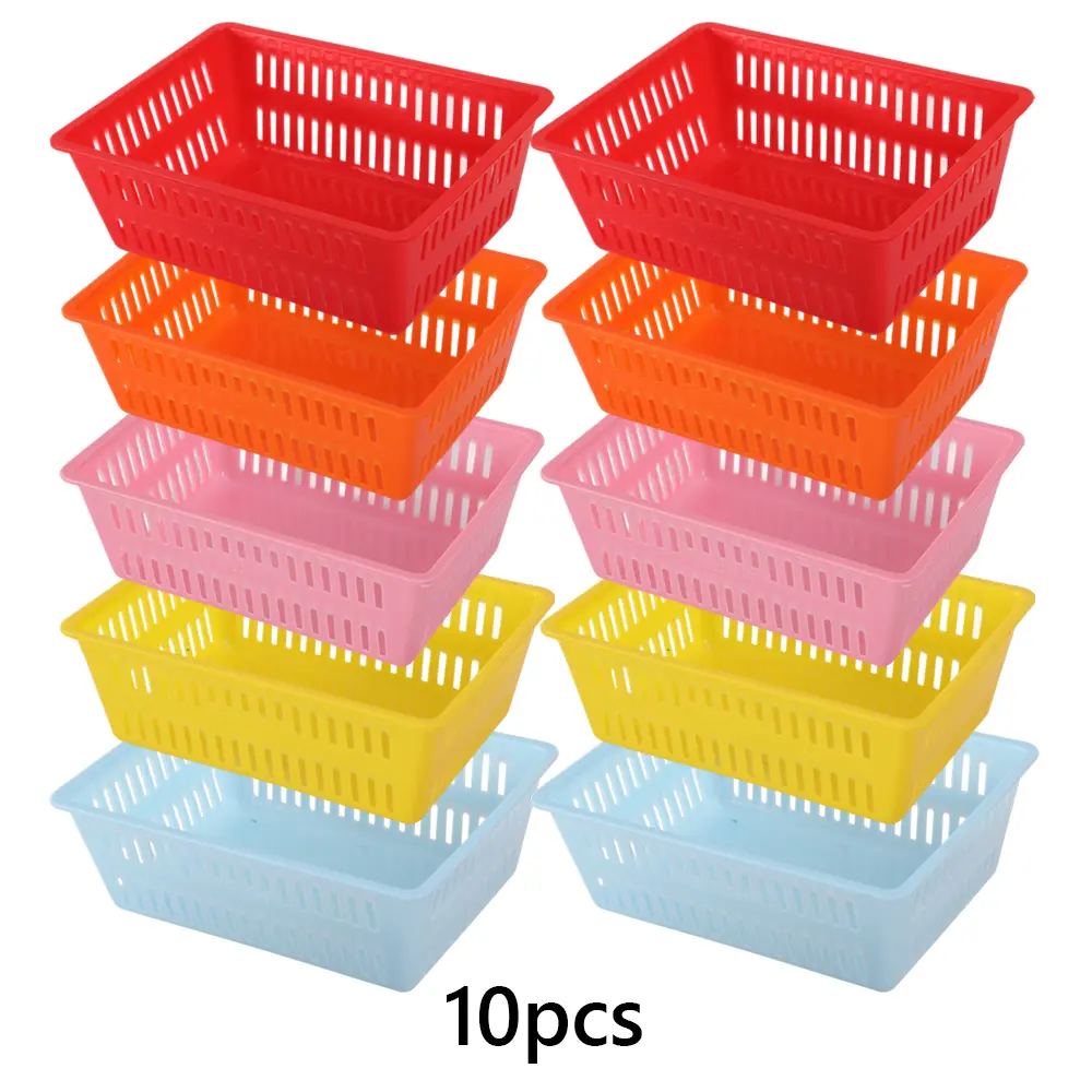 10-Piece Small Colorful Plastic Classroom Storage Basket Set - Friend-Friendly Organizer Bins, Trays, Crayon Pencil Containers for Desk, Shelf (6.1"L x 4.5"W x 2.4"H) - Home Improvement Boxes