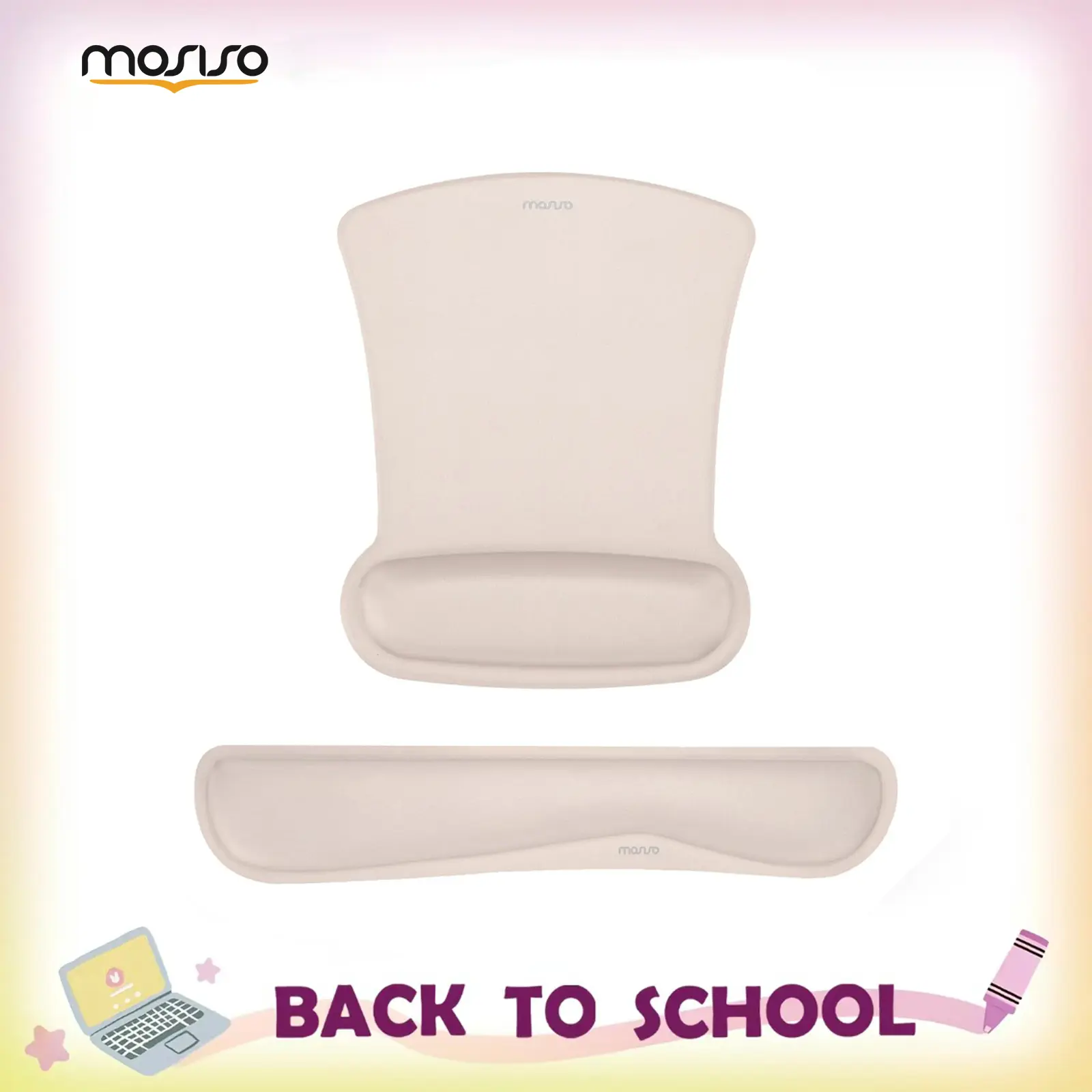 MOSISO Ergonomic Wrist Support Set - 17.72x3.15in Keyboard Pad, 9.84x7.87in Anti-Slip Base Mouse Pad, Neoprene Cloth, Raised Memory Foam, Desk Accessories for Carpal Tunnel Pain Relief & Easy Typing, Anti-Slip Base Mouse Pads