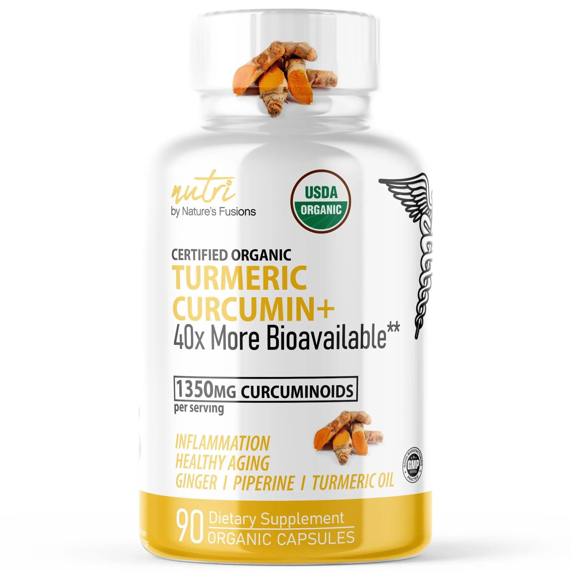Nutri Organic Turmeric Supplement 1425mg - 40x More Bioavailable - 95% Curcuminoids - Turmeric Curcumin with Black Pepper, Ginger & Turmeric Oil - Tumeric and Ginger Supplement…