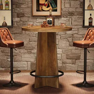 Tribesigns 37.4'' Tall Wooden Bistro Table for Coffee House and Small Spaces with Metal Footrest