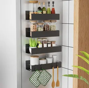 4 Pack Magnetic Spice Rack for Refrigerator, Strong Magnetic Shelf for Fridge, Moveable Metal Magnet Fridge Spice Organizer Rack for Microwave, Oven,Washing Machine，Versatile Kitchen Organizer,Space-Saving Fridge Magnet Shelves Multipurpose Steel stylish