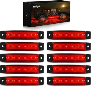 Nilight 10PCS 3.8in 6-LED Red Weather Resistant Side Marker Light, Clearance Indicator Light for Truck, Trailer, RV
