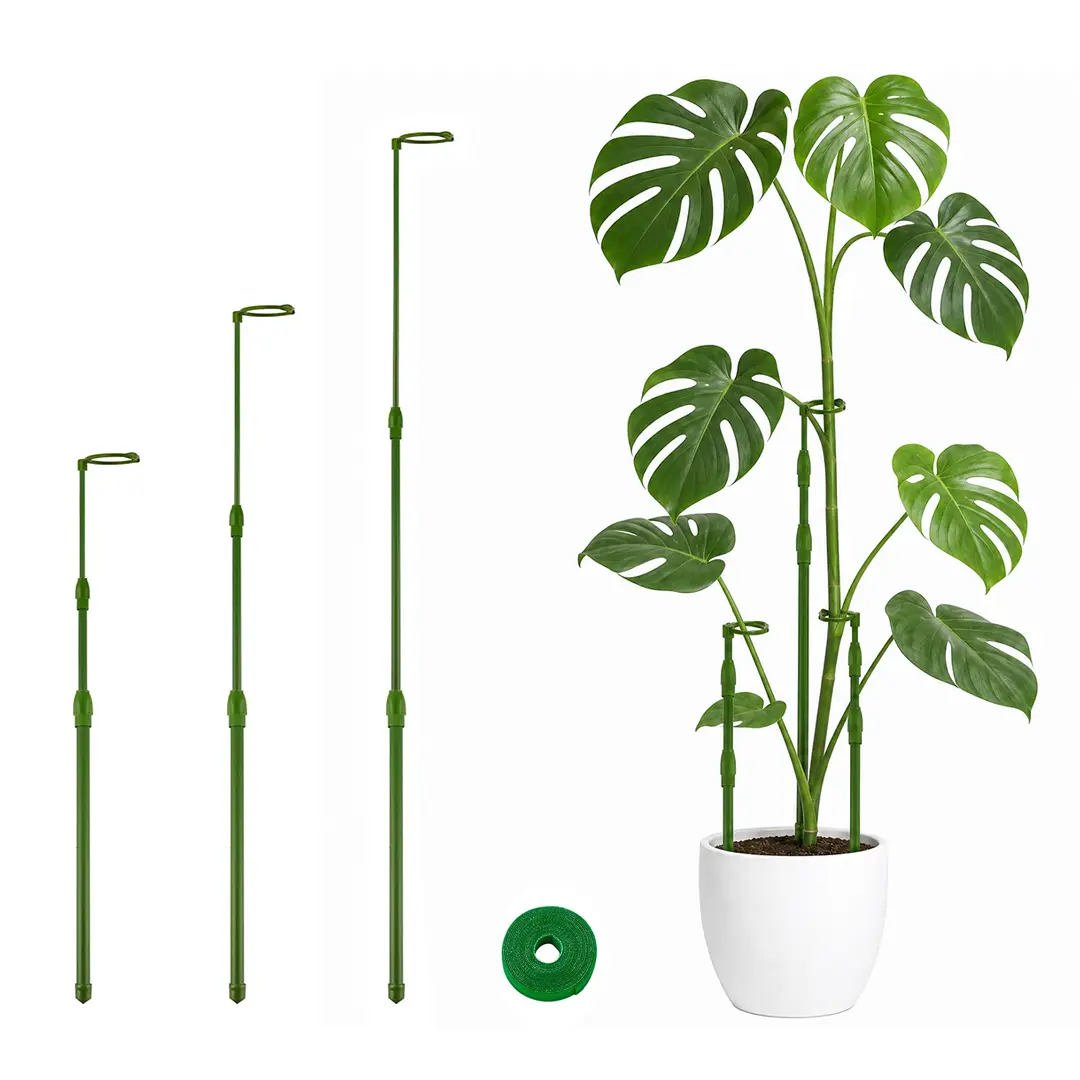 Metal Adjustable-Height Plant Stand (16.5-42.5 in) - Spiral Telescoping Design, Easy to Use, Heavy-Duty Rustproof, Plastic-Wrapped, Plant Care & Support for Tipping Monstera Deliciosa, Succulents, Plant Support