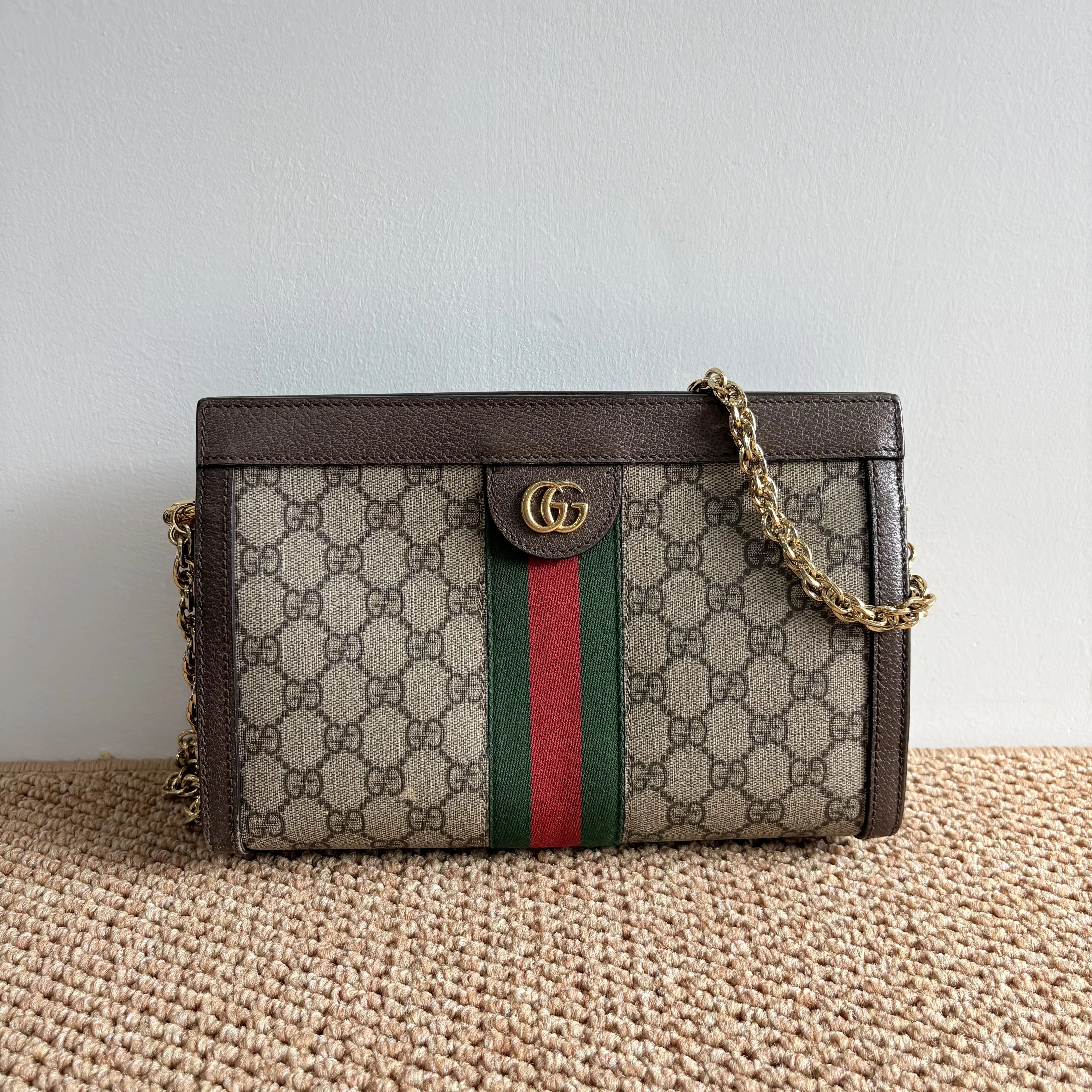 Pre-owned GUCCI Authentic GG Supreme Ophidia Small Clip Bag, Chain Strap Shoulder & Crossbody Designer Handbag