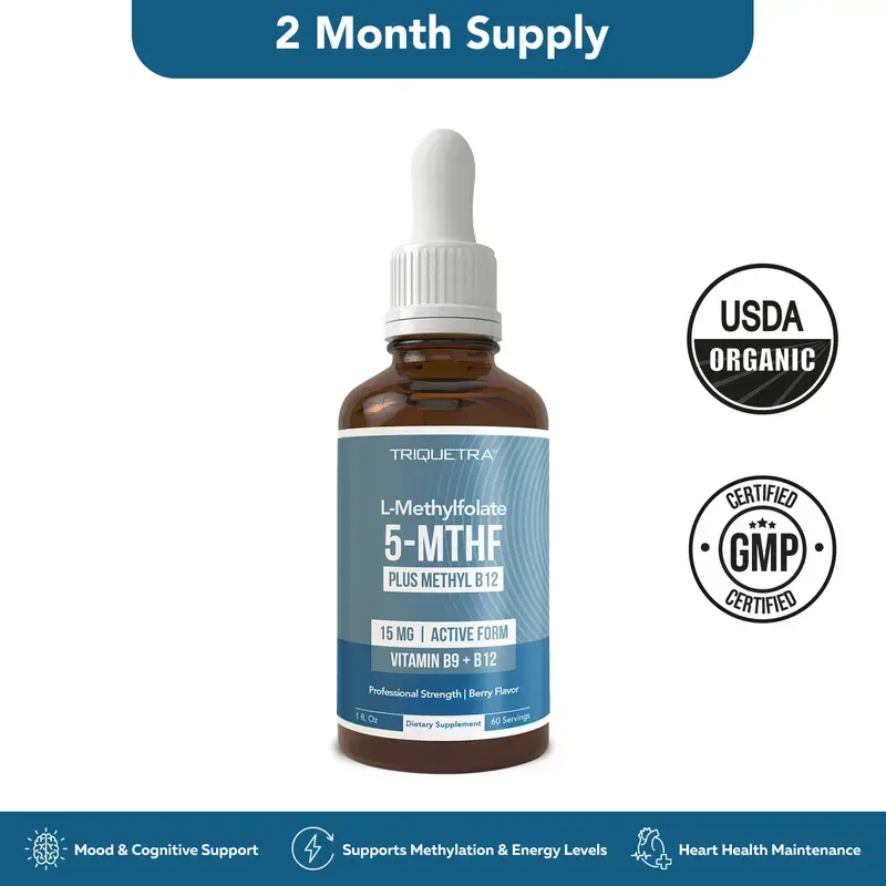 15mg + B12 Pro Strength, Liquid 5-MTHF Form,Supports Mood, Methylation, & CognitionSupplement Energy Levels VitaminMethylcobalamin