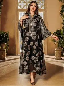 Women's Embroidery Sequins Long Sleeve Abaya, Floral Jacquard Abaya, Elegant Fashion Muslim Robe for Daily Wear, Ladies Islamic Clothing for Summer, Modest Muslim Outfits