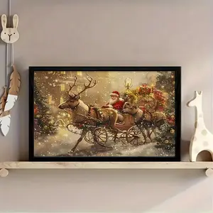 1PC Black Framed Wall Art, Attached Poster Frame,Santa Claus Wood Frame Canvas Prints Poster, Birthday Party Decor, New Year Halloween Christmas Easter Gift, Perfect Gift and Home Decor wall art,Home Living Room Office Wall Decor