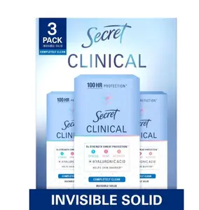 Secret Clinical Strength Invisible Solid Antiperspirant Deodorant, Completely Clean, 1.6 oz., 3 pk Underarm Cosmetic