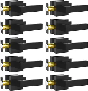 Passage Door Lever, 10 Pack Matte Black Interior Door Handles for Hallway and Closet, Heavy Duty Square Interior Keyless Door Handles Non-Locking Door Knobs for Right & Left Side Door