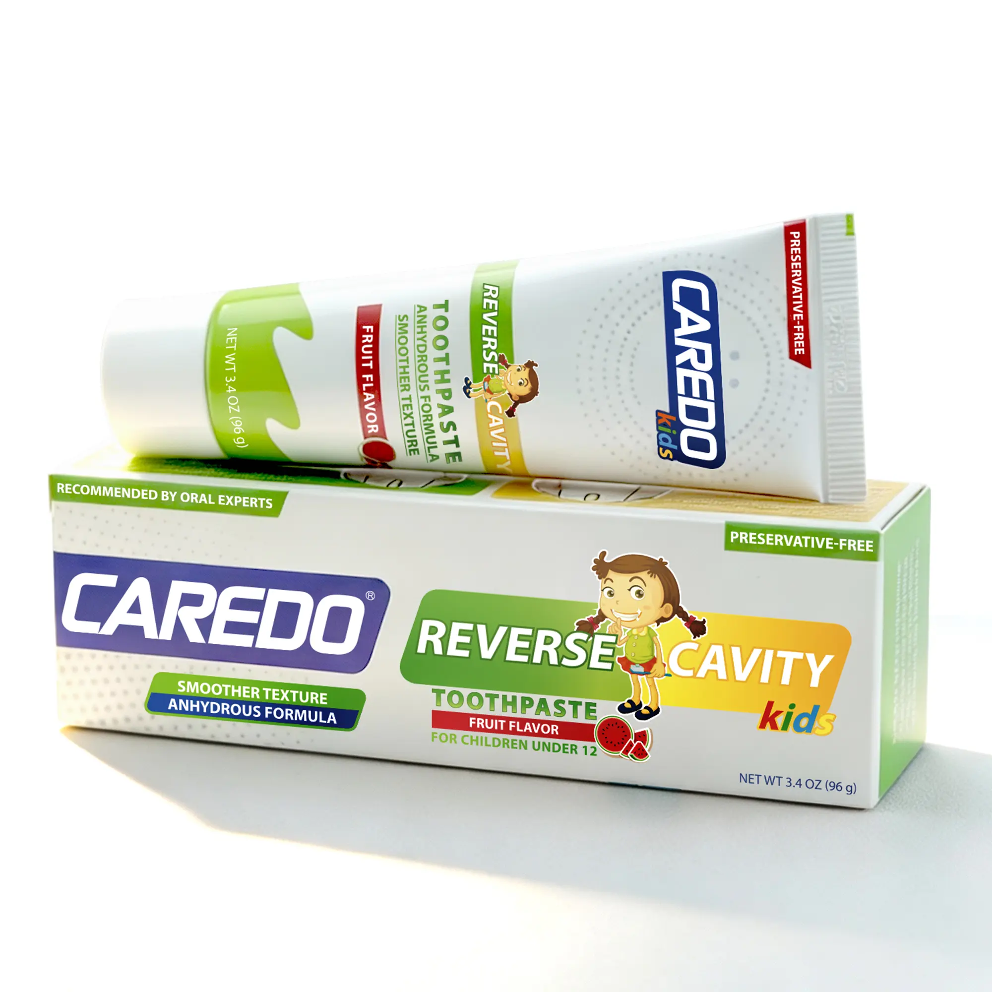 CAREDO Kids Hydroxyapatite Powder Toothpaste - 96g Preservative-Free, Mineral-Infused Enamel Repair, Gentle Fluoride-Free Formula for Daily Cavity & Early Decay Protection, Fun Fruit Flavor, Cavity Protection, Minerals, Children, Enamel Protection