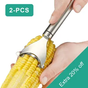 2 Counts Corn Peeler, Corn Cob Stripper & Thresher, Ergonomic Handle Corn Cutter, Kitchen Gadget for Removing Corn Kernels from Cob