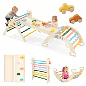 9-in-1 Multifunction Wooden Montessori Toddler Climbing Set - Portable Indoor Play Structure with Arch, Ramp, Ladder, Foldable Baby Jungle Gym Playroom Equipment