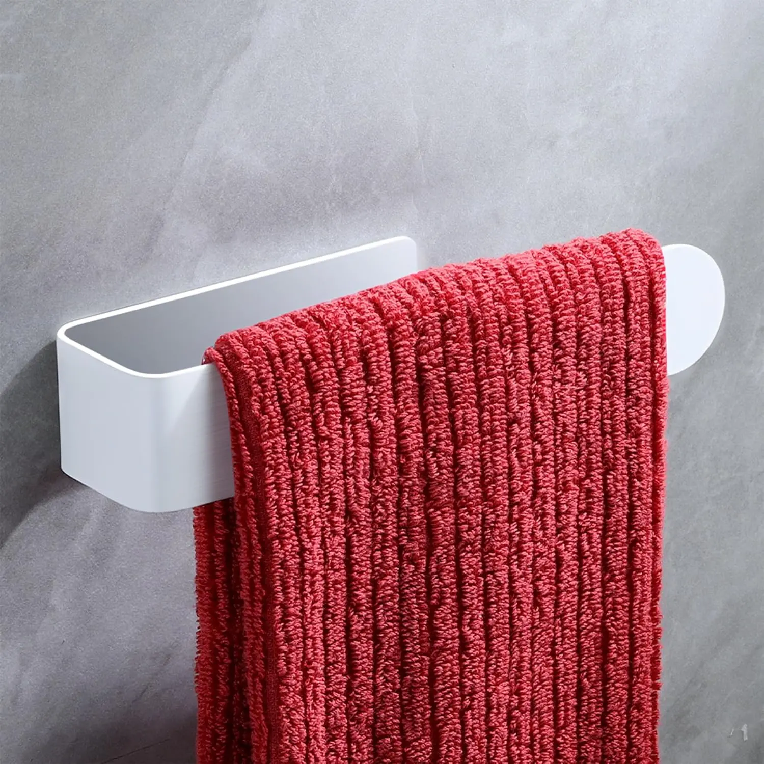 White Stainless Steel Towel Holder - 7.9 in No-Drill Self-Adhesive Wall Mounted Towel Bar, Easy-Mount Space-Saving Bathroom Organizing Accessory for Bathroom, Kitchen Decor, Bathroom Organizing Accessories