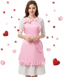 Cute princess-style ruffled solid color kitchen apron, stylish home cooking apron, household items.