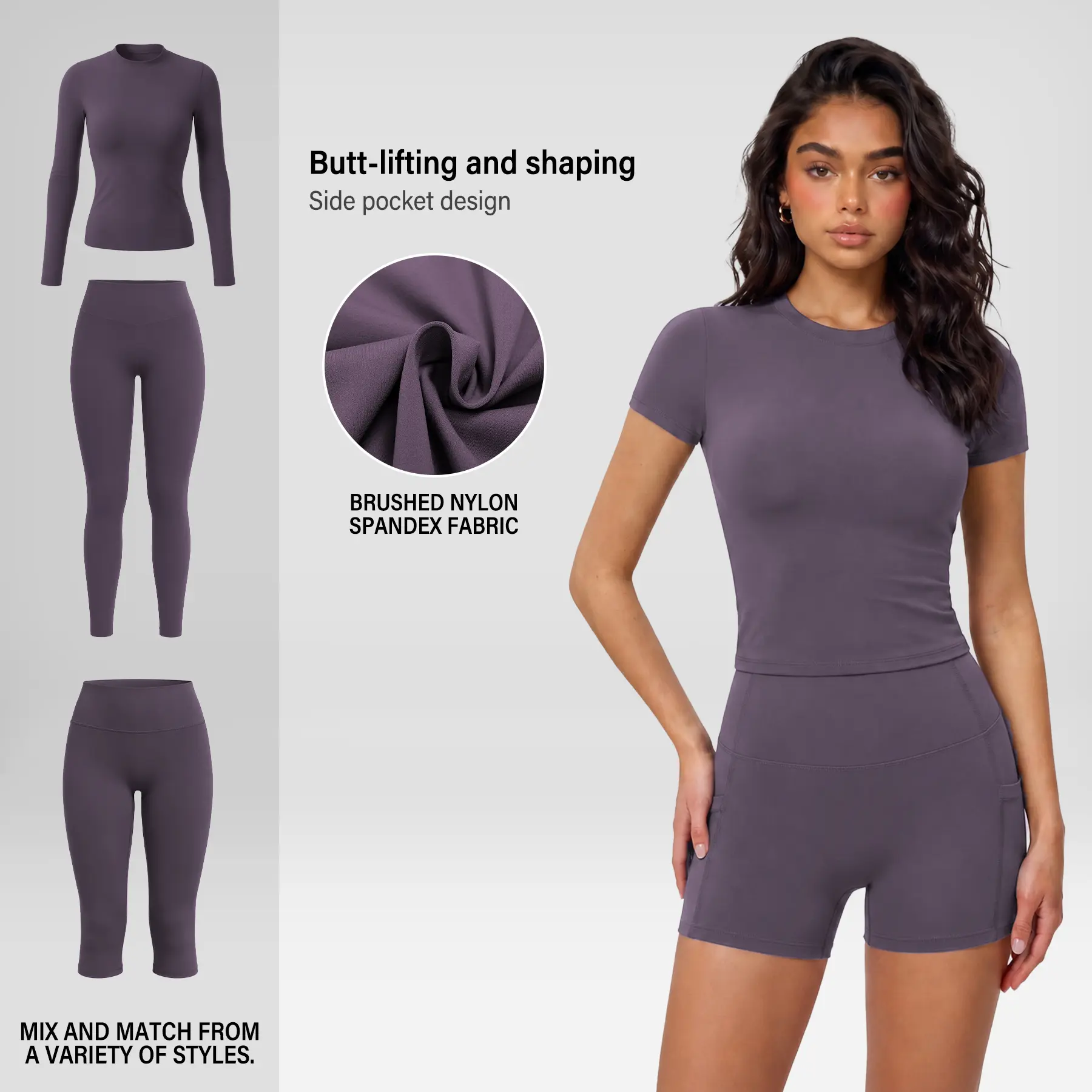 Women's Matching Sets Casual Athletic Top OR Shorts OR Capri Leggings OR Long Sleeve OR Full Length Pants Sold Separately Ribbed Slim Fit Peach Lift High Waist Yoga Gym Workout Activewear Set