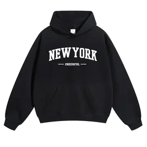 Manfinity Homme Men's "NEW YORK" Letter Print Hooded Sweatshirt with Drawstring for Fall Casual Wear