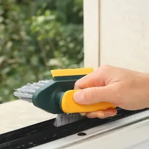 3-in-1 Gap Cleaning Brush, V-Shaped Bristles 90° No Dead Angle, Scrub Brush & Squeegee, for Bathroom Floor Tile Grout Kitchen Sink Window Track, Home Cleaning Supplies