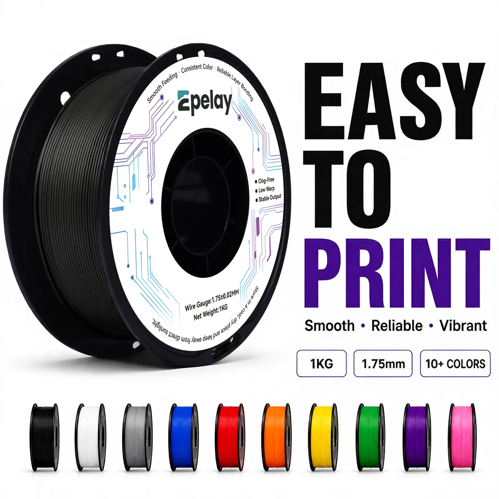 Epelay PLA+ 3D Printer Filament, 1.75mm Diameter, 0.02mm High Precision, Odor-Free, Smooth Feed, Anti-Clog, Eco-Friendly FDM Consumables, Compatible with Most FDM Printers, High-Speed Printing Summervibes Bundle, Diy Projects, Artistic Creations tiktoksho