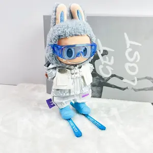 4pcs Ski Clothes Set For 17cm Labubu Doll The Monster Plush Outfit Accessories(No Doll)