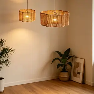 Bohemian Style Woven Lampshade, Handmade Natural Hemp Rope Flower Design, Bedroom Living Room Decor, Wabi-Kusa Home Lighting Fixture