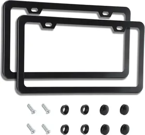 2PCS Matte Black License Plate Frames - No-Cover State Name - Premium Rust Proof Aluminum License Plate Holder for Women and Men, Universal Car Plate Frame with 2 Holes, Easy to Install