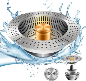 Upgraded 3 in 1 Kitchen Sink Drain Strainer Stopper Pop Up Kitchen Sink Stopper Strainer Stainless 304 Steel Sink Strainer Basket for US Standard Kitchen Drain Home Supplies Housewarming Gift sink