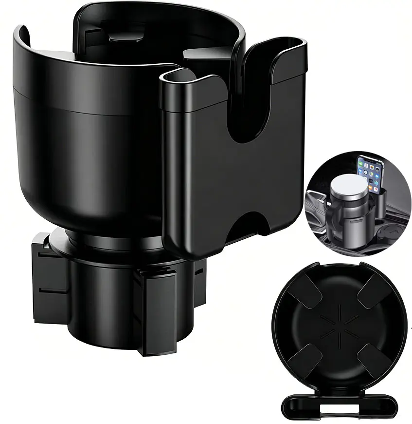 2in1 Car Cup Holder Expander with Phone Holder, Cup Holder Extender Adapter for Car with Adjustable Base, Fits Fit YETI 24/36/46oz, HydroFlask 32/40oz, Large Water Bottles in 2.7"-4.2" (16-46 OZ)