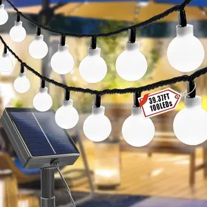 Solar Globe Fairy Light String, 20/50/100 LED Outdoor Waterproof Sealed Bulbs Lights, Ipx4 Splashproof, 8 Modes, Garden Patio Wedding Party Fence Decorations