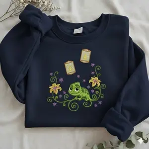 Embroidered cartoon Sweatshirt, Chameleon Lanterns Crewneck, Cute Animal, Magic Kingdom Vacation Apparel