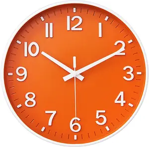 8-Inch Round Silent Non-Ticking Analog Wall Clock - Battery-Operated, Orange, 3D Numbers, Glass & Plastic Construction, Room Decor for Kitchen & Living Room, Ideal Office Gift
