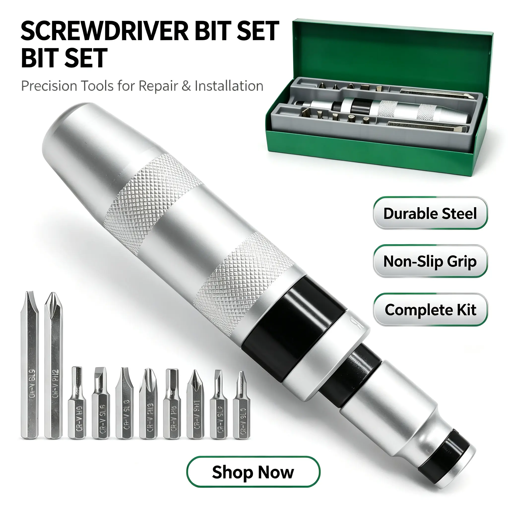 【Summerfinds】Manual Reversible Impact Screwdriver Set (12 Pieces) with Impact Resistance - Slotted, Cross-Head, Hexagonal Tips for Rusted Bolts on Multiple Surfaces, Ideal Manual Hand Tool for Dads switchablescrewdriver