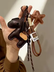 Retro Brown PU Pony Keychain. Wristlet Keychain Lanyard, Ins-Style Color-Block Stitching, Star Bell Charm, Lanyard Design, Keychain For Bags | Key/Bag Accessory, A Cute Niche Accessory Suitable For Commuting/Daily Outfits