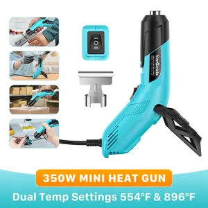 350W Mini Heat Gun with Dual Temp Settings 554℉ & 896℉ (290℃-480℃), Mini Hot air Gun with Overheat Protection Reflector Nozzle and 4.9Ft Long Cable for 3D Printing, Crafts, Shrink Tubing and Epoxy Resin