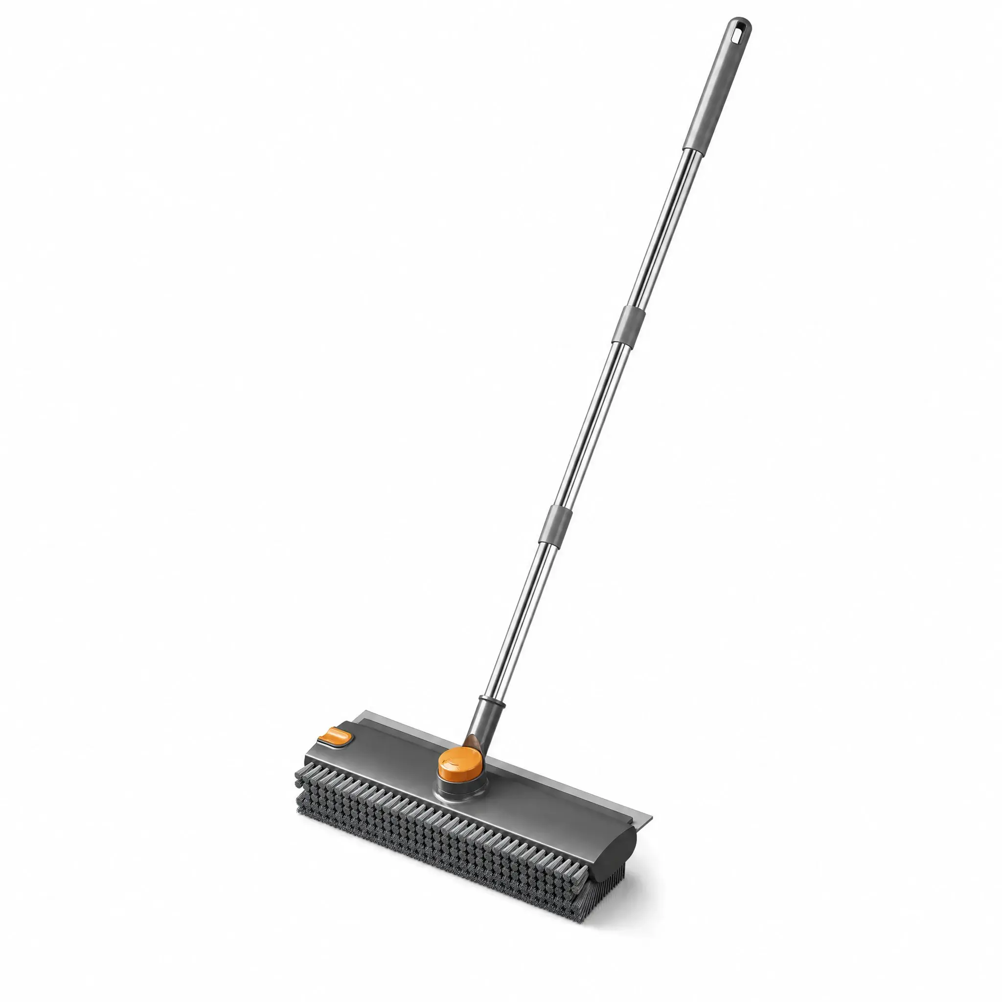 Extendable Floor Scrub Brush with 360° Rotating Head - 2-in-1 Stiff Bristles & Squeegee with Built-in Lint Hair Remover, Stainless Steel Long Handle for Bathroom, Kitchen, Tile Cleaning