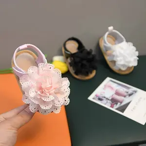 Girls' First Pair of Soft-soled Princess Shoes with Floral Lace and Bow Details - Adjustable Closure, Breathable Open-toe Design, Suitable for Spring/summer, Beach, Parties, Ages 0-18 Months, Perfect for Children's Parties, Durable Rubber Sole