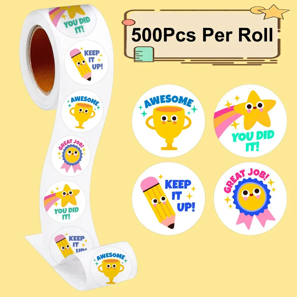 500pcs Roll 2.5cm 1inch Kids Encouragement Stickers, Teacher's Classroom Essential, Adorable Reward Stickers for Student Motivation, Motivational Stickers, Self Adhesive Stickers, Sticker Sheets