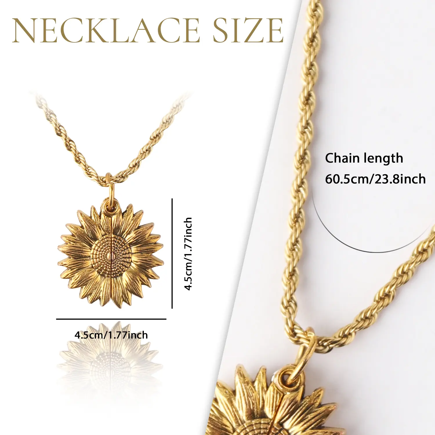 Gold Sunflower Locket Necklace for Women, Engraved "You are my sunshine" Stainless Steel Pendant with Long Chain, Mother's Day Gift, Jewelry For Women, Sunflower Engraved, Jewellery, Plants, Unisex, Flower Charms Necklaces, Chain Jewelry Necklaces