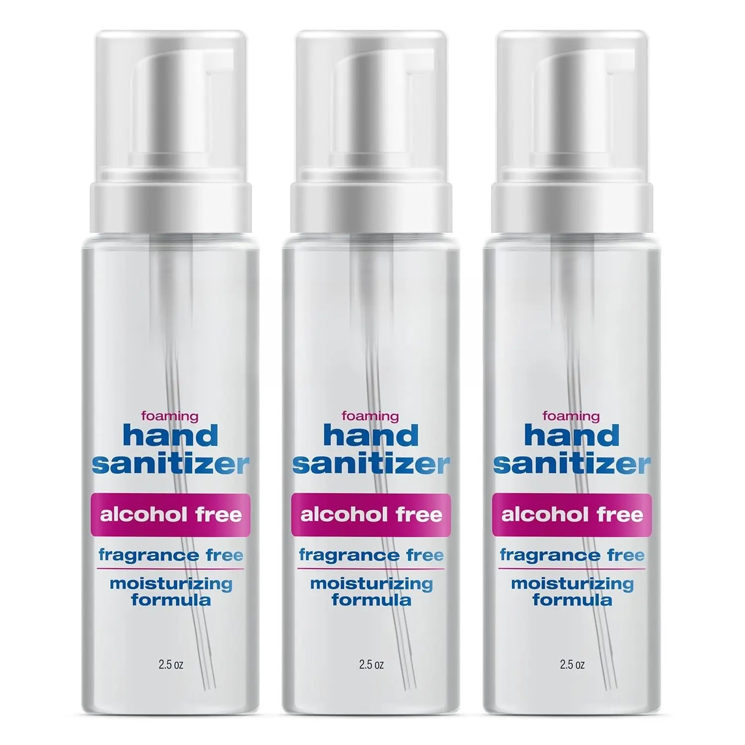 Foaming Hand Sanitizer, Alcohol Free and Fragrance Free, Kills 99.9% Germs, Moisturizing Formula, Travel Size 2.5 oz (3 Pack)