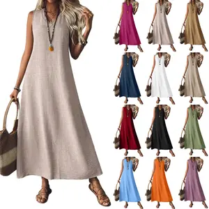Women's summer dress, women's sleeveless V-neck long dress, elegant long dress with back zipper