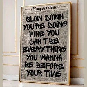 Retro Slow Down You're Doing Fine Newspaper Poster, Newspaper Print, Aesthetic Typography Wall Art, Canvas Wall Decor, Inspirational Poster