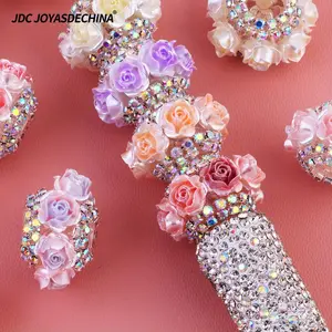Elegant 3D Rose Beads with Crystal Chain Accent Straight Hole Beads for DIY Jewelry Beadable Pens Keychains and Crafts Available in 10pcs or 20pcs Assorted Sets