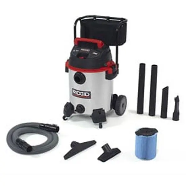 Ridgid 1610RV Pro Contractor Wet & Dry Vacuum - 16 Gal, 6.5 Peak HP, Stainless Steel, Mobile Cart, Large Volume, Wet/Dry Suction, 3.0 Gal & Above, 38.6 lbs (Model B2188109)