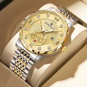 Montagut Men's Elegant Dual Calendar Watch 42mm Textured Dial Sapphire Crystal Luminous Water-Resistant Dual Function