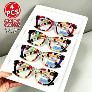 4 pairs of blue light blocking reading glasses, unisex, stylish reading glasses for presbyopia, spring hinges, suitable for commuting and office work, Teacher’s Day gift, progressive multi‑focus glasses, modern eyewear square blue lights glasses