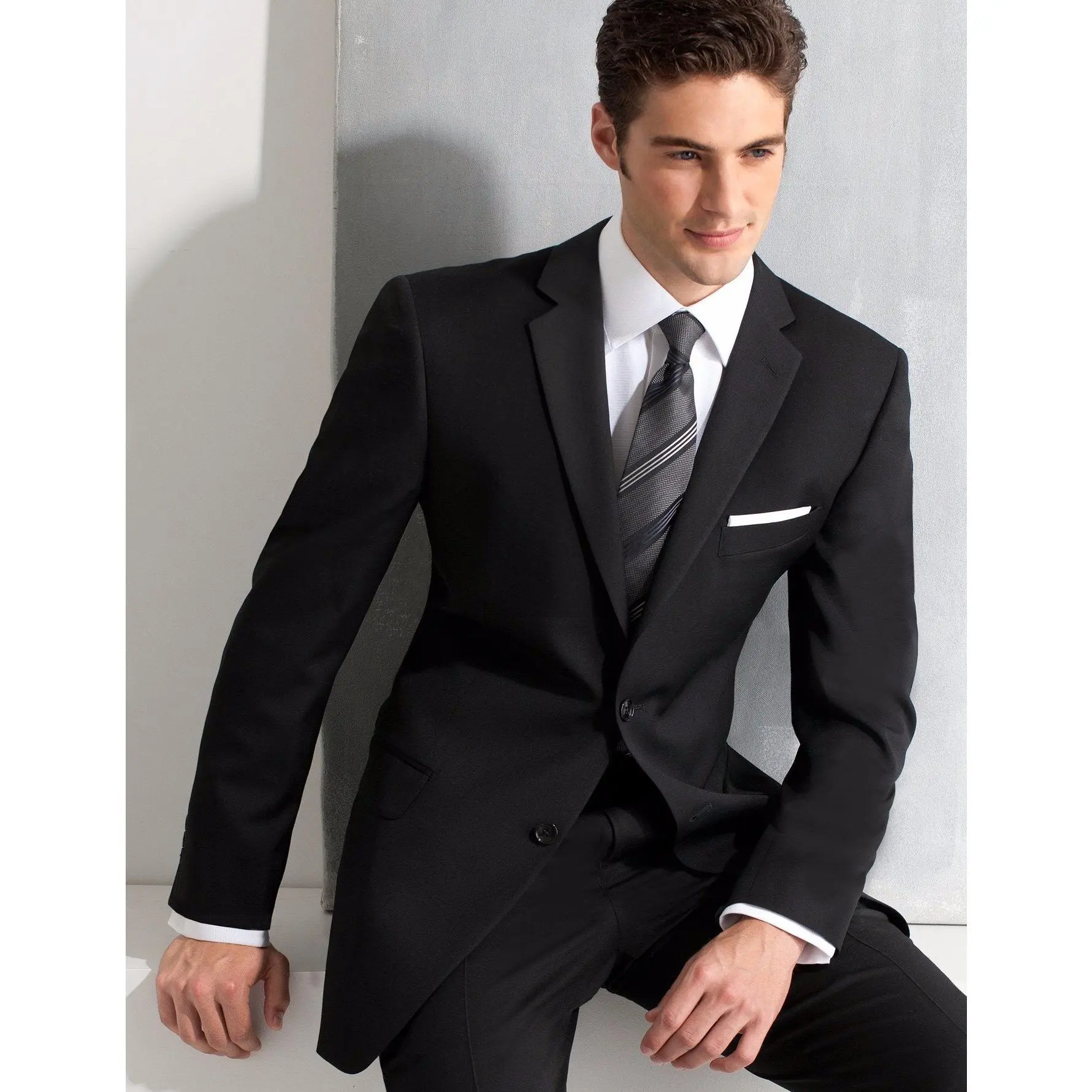 Mens Designer Super 120's Wool Tuxedo Suit in Black