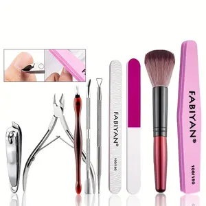 Nail building tool set, nail file, cuticle push knife, nail polish remover, nail clipper, dead skin scissors and removal fork, nail brush, polishing strip, separation cotton, Nail Art Tools are suitable for manicure and pedicure
