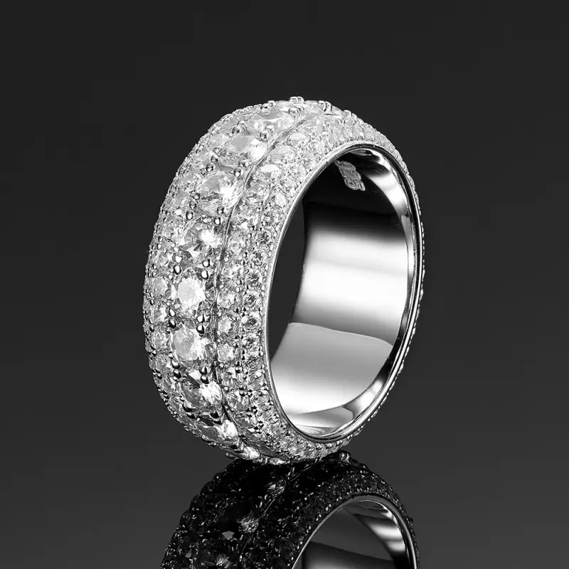 Hip-hop ring for men in European and American style, 925 silver with moissanite diamonds, five-row full inlay, VVS1D color, trendy geometric ring Stackable Engagement Ring Elegant Everyday Ring